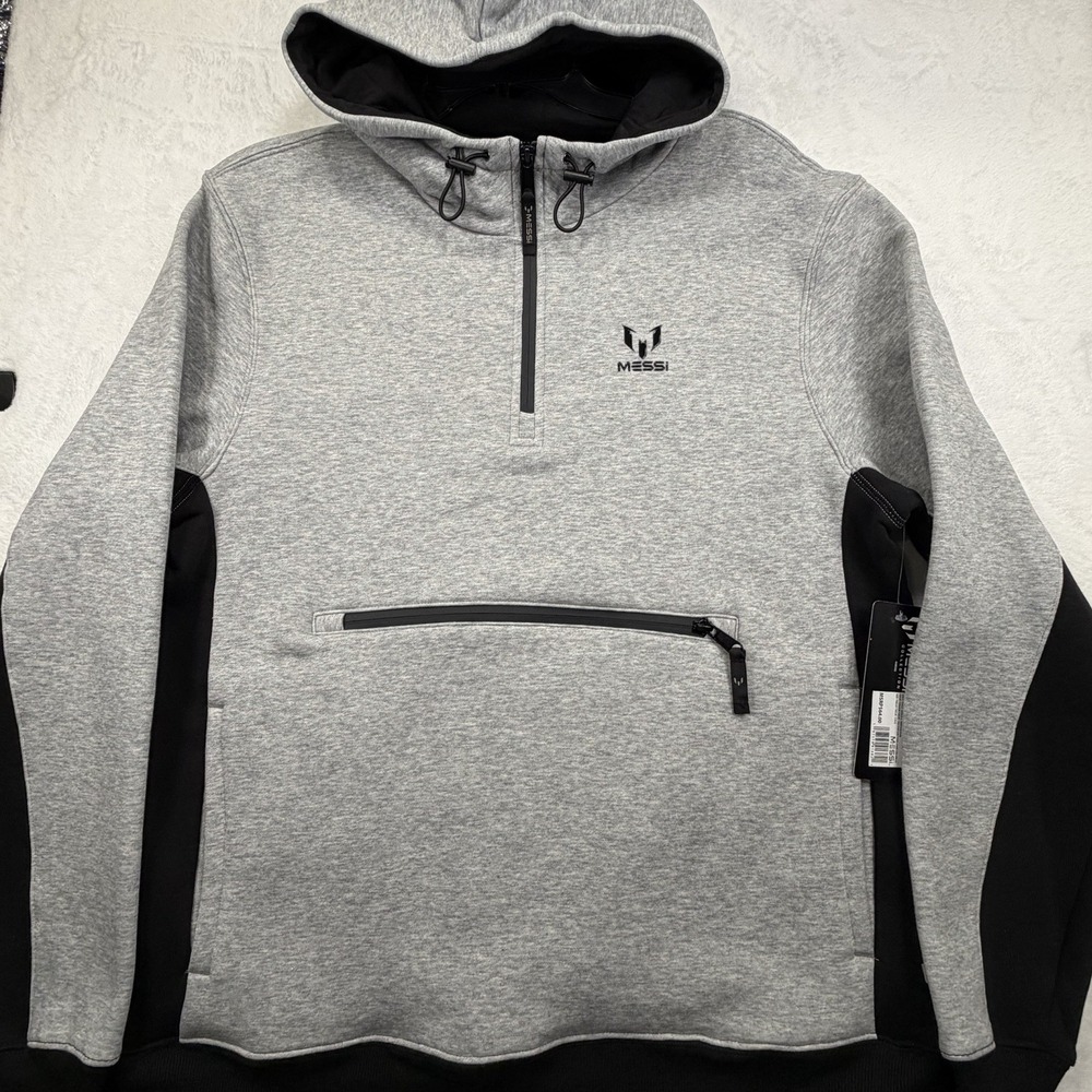 MESSI Collection Mens Long Sleeve Fleece 1/4 Zip Active Hoodie Gray Large NWT
